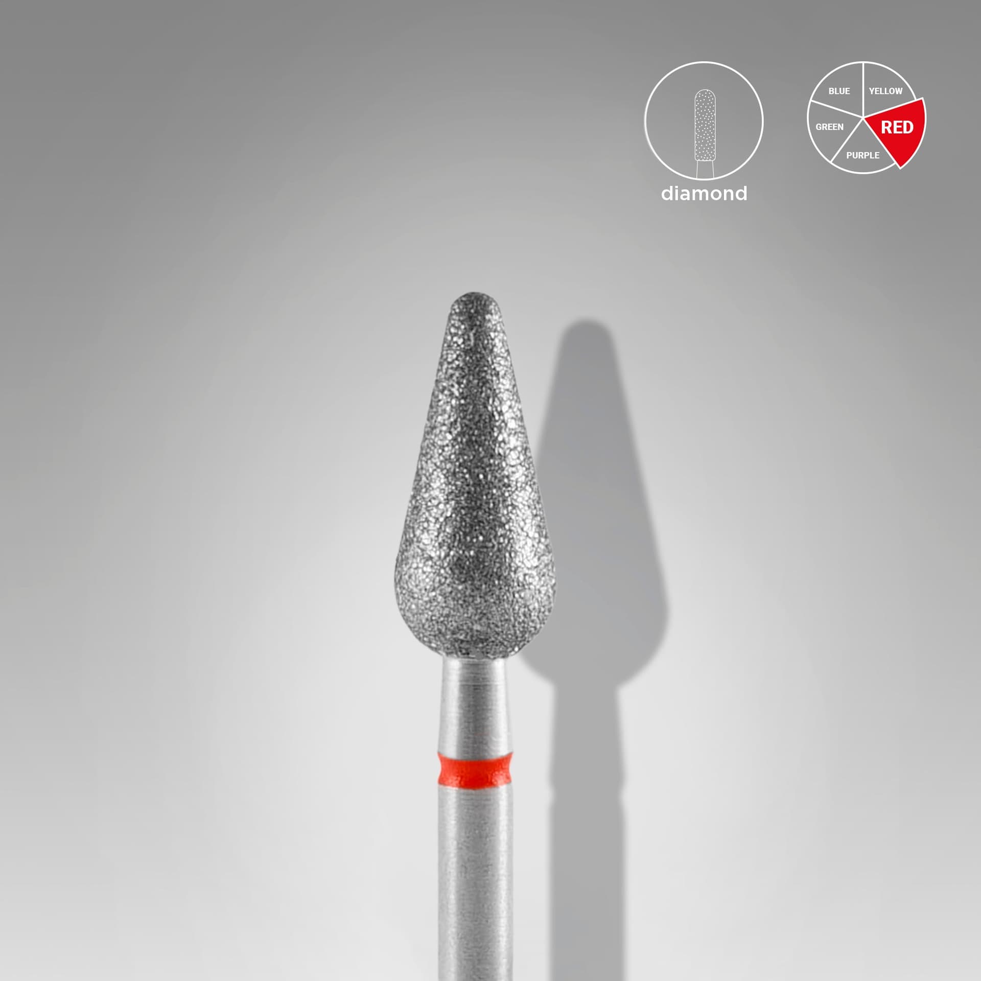 Diamond nail drill bit rounded pear red EXPERT head diameter 5 mm / working part 12 mm